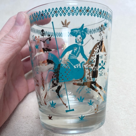 Mid Century Arabian Nights Vintage Horse & Rider glass lowball large rocks set - Picture 9 of 10